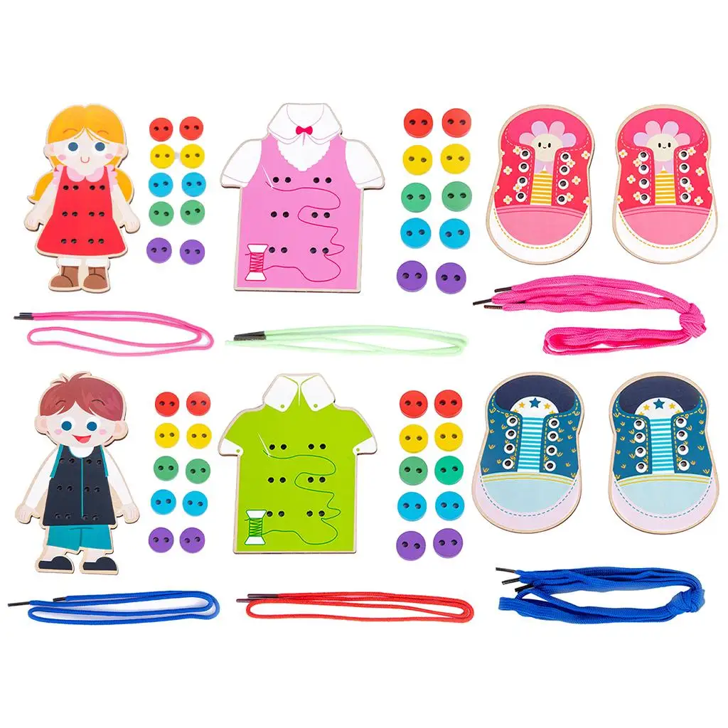 

Wooden Educational Toys Teaching Aids Threading Toys for Girls Boys Early Education Gifts Play House Learning Basic Life Skills