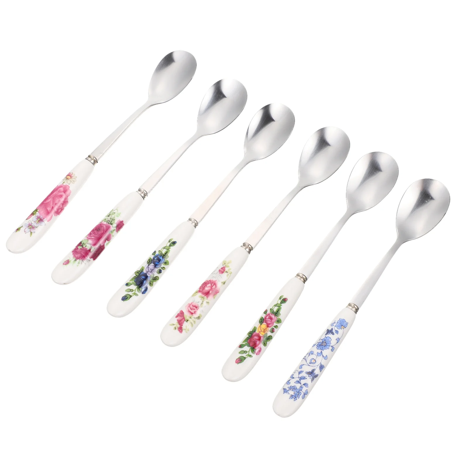 

6Pcs Spoons Ceramic Handle Spoon Coffee Stirring Spoon Coffee Mixing Spoon for Home Dessert Kitchen Restaurant