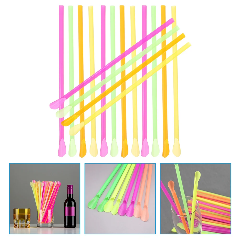 400 Pcs Blender Shakes Party Drinking Tools Portable Beverage Straws Plastic Spoon Dessert Spoons Pool