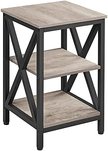 

End Tables, 3-Tier Side Tables with Storage Shelves for Living Room, X Design Sofa Tables, Strong Metal Frame, Easy Assembly, Gr