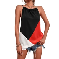 women sexy suspender vest color block sleeveless strappy tank top female pleated loose camis hippy women clothes trendy crop top