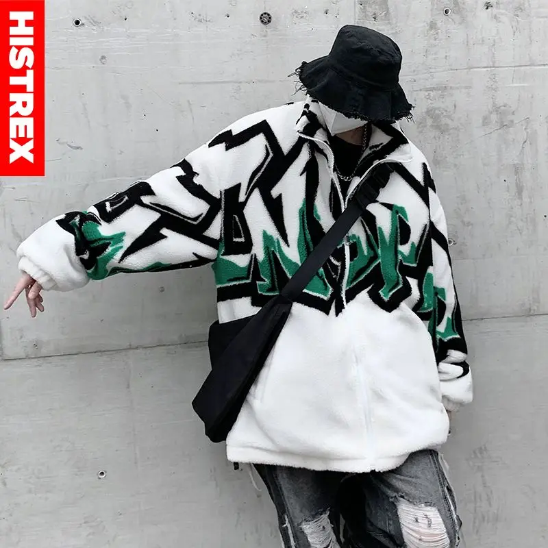HISTREX Brand Men Lambswool Parkas Thicken Jacket Padded Coat Graffiti Graphic Outerwear Harajuku Fashion Parka Hip Hop Jackets