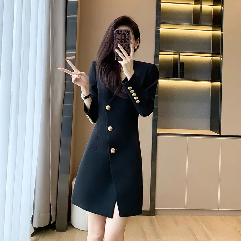 

COIGARSAM Dress Women Spring 2022 New French Style Long Sleeve Black Dresses Dropshipping