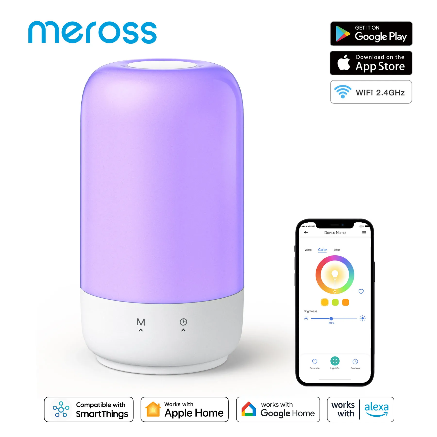 Meross HomeKit умный окружающий свет, WiFi светодиодный ночсветильник для спальни, приглушаемая прикроватная лампа, работа с Siri,Alexa,Google Assistant