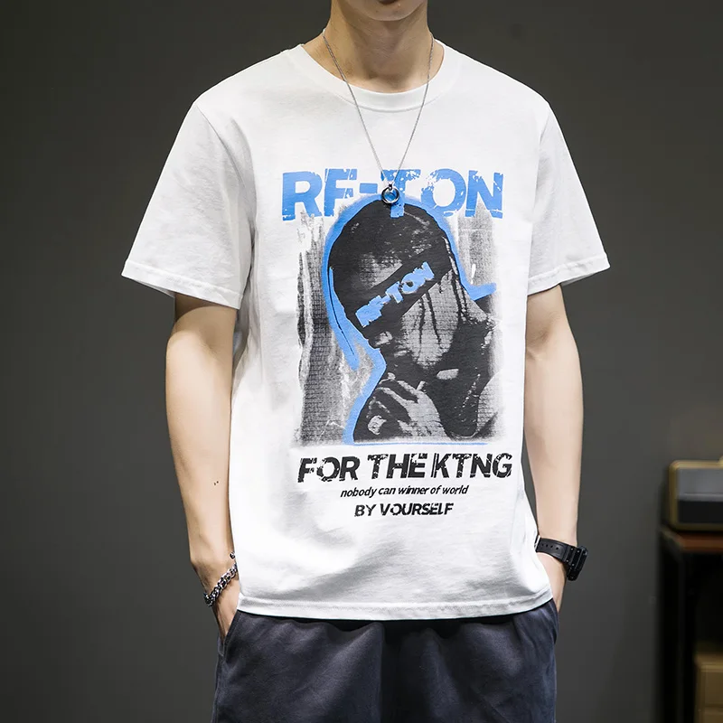 

Hip-hop printed couple short sleeve bottoming shirt T-shirt white T-shirt pure black half sleeve shirt for men and women