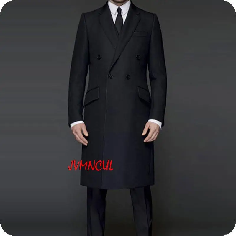 

Черный длинный пиджак, Классический мужской костюм, двубортный Официальный Мужской костюм на заказ, мужские блейзеры и брюки, костюм из 2 пр...