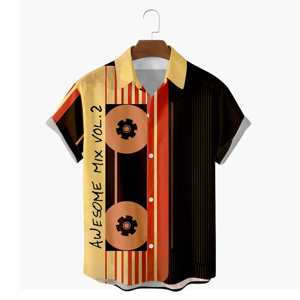 2021 Summer New Men's Pop Music Shirt Trend Print Loose Button Short Sleeve Hawaiian Shirt Beach Nostalgic Music Top