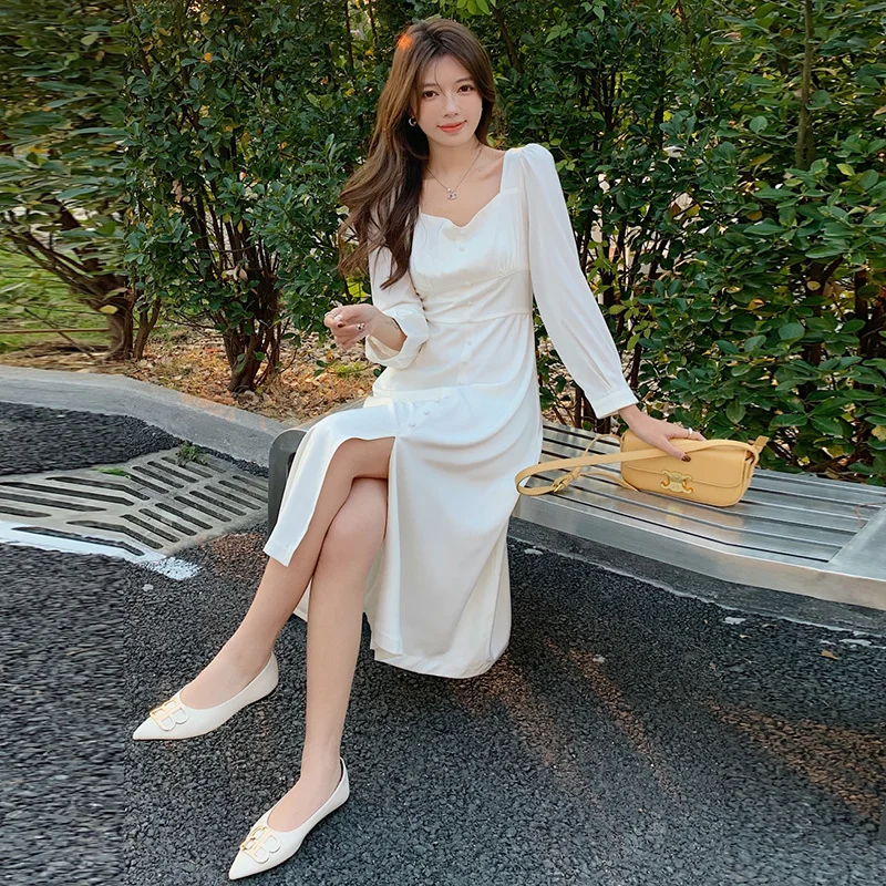 

Женская одежда 2023, Летние повседневные трапециевидные белые платья-миди для девочек Y2K, шикарное и элегантное женское платье в стиле Харадз...