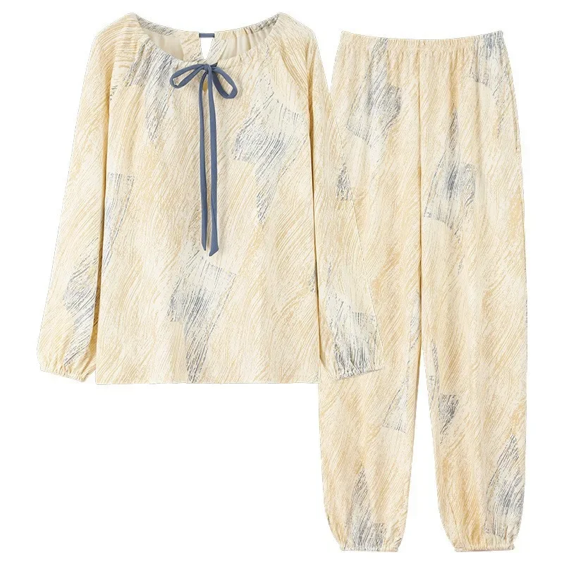 Комплект пижамный женский атласный из 2 предметов хлопковые штаны с длинным