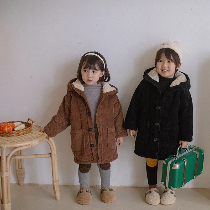 Купи 2022 Hooded Warm Plus Velvet Thicken Winter Autumn Buttons School Fleece Children's Clothe Girls Baby's Kids Coat Jacket Outwear за 2,004 рублей в магазине AliExpress