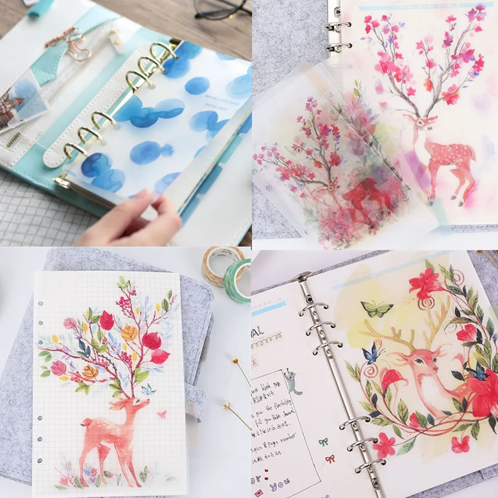 5pcs/lot A5/A6 PVC Watercolor/Girl/Plant Sheet Planner Dividers for Spiral Notebook Organizer Accessories Inner Page Binder 2023
