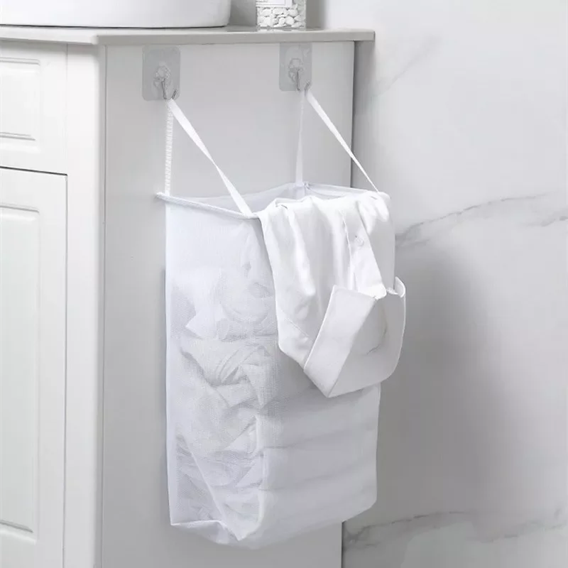 

20221pcs Wall Mounted Mesh Laundry Basket Bathroom Dirty Clothes Basket Portable Foldable Transparent Clothes Storage Baskets