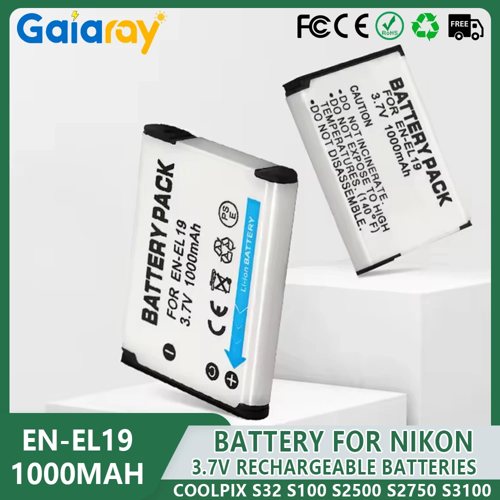 Аккумулятор EN-EL19 1000 мАч для Nikon Coolpix S32 S100 S2500 S2750 S3100 S3400 S3500