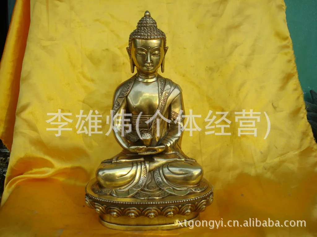 

Красивая Бронзовая статуя Будды --- три мира Будды Rulai, бронзовая статуя amмита, высота 29 см