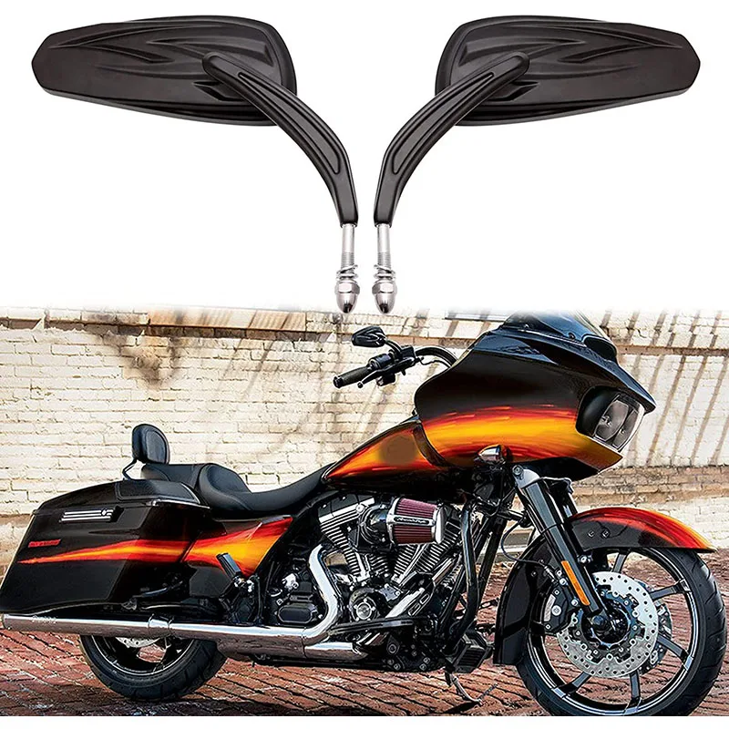 

Motorcycle Flaming Side Mirrors for Harley Davidson Softail Standard FXST Glide Electra Road Custom Dyna Touring Chrome/Black