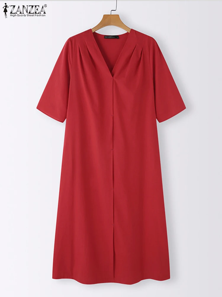 Лето 2024 ZANZEA женское повседневное свободное платье сарафан с коротким рукавом и