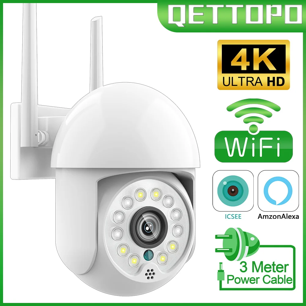 

Qettopo 4K 8MP WIFI Surveillance Camera AI Human Tracking PTZ Camera Outdoor Waterproof Color Night Vision Security Camera iCSee