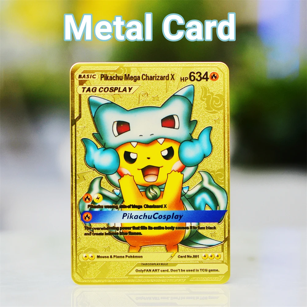 

Pokémon Cards English Vmax Metal Pokemon Letters Pikachu Mewtwo Charizard Golden Pokimon letter Metal Anime Real Iron Card Toys