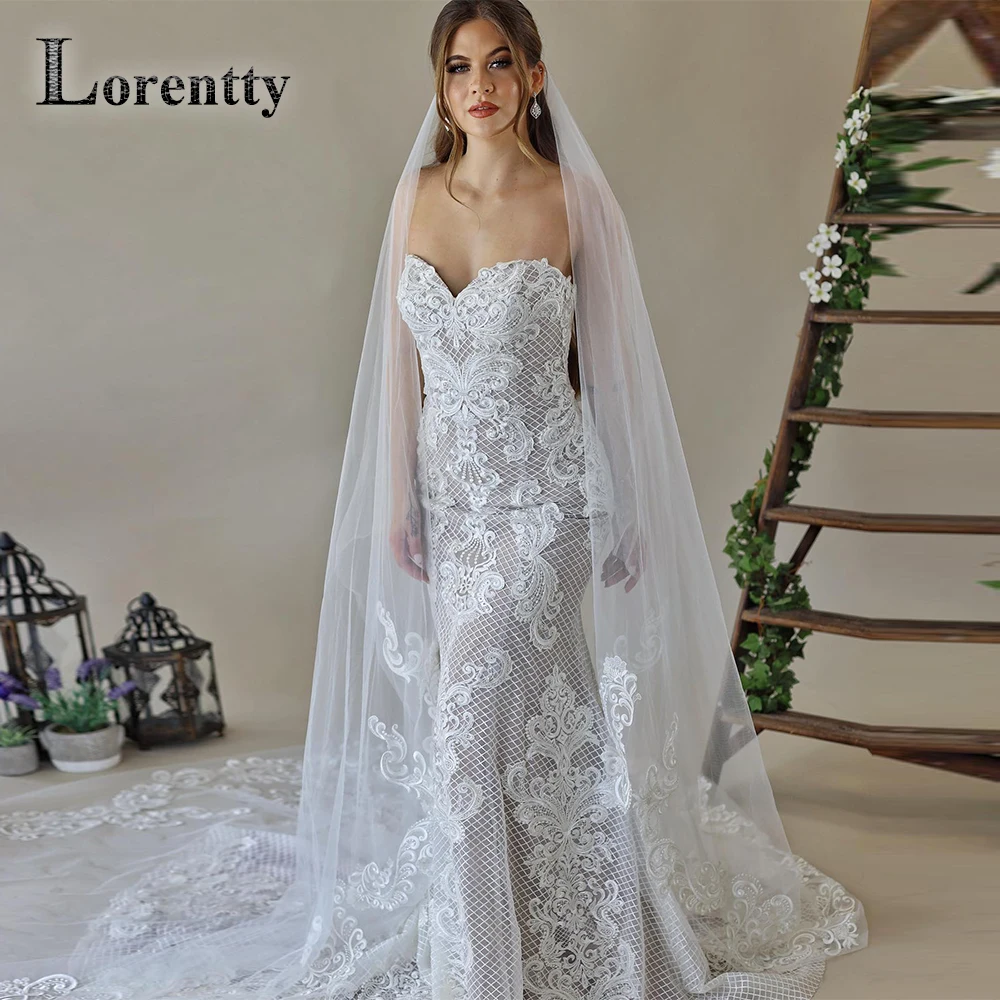 

Lorentty Attractive 2023 Wedding Dresses For Women Strapless Sleeveless Bride Mermaid Appliques Vestidos De Novia Custom Made