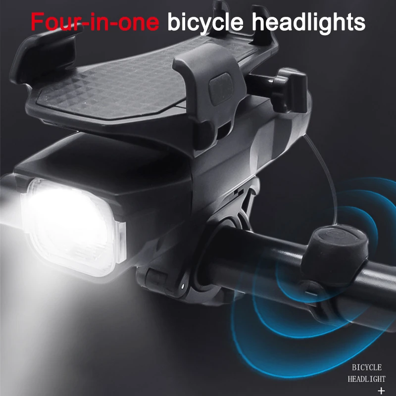 

4-in-1 Bike Light Phone Holder Headlight Horn USB Rechargeable 4000mAh Portable Waterproof Riding Front Bicycle Light