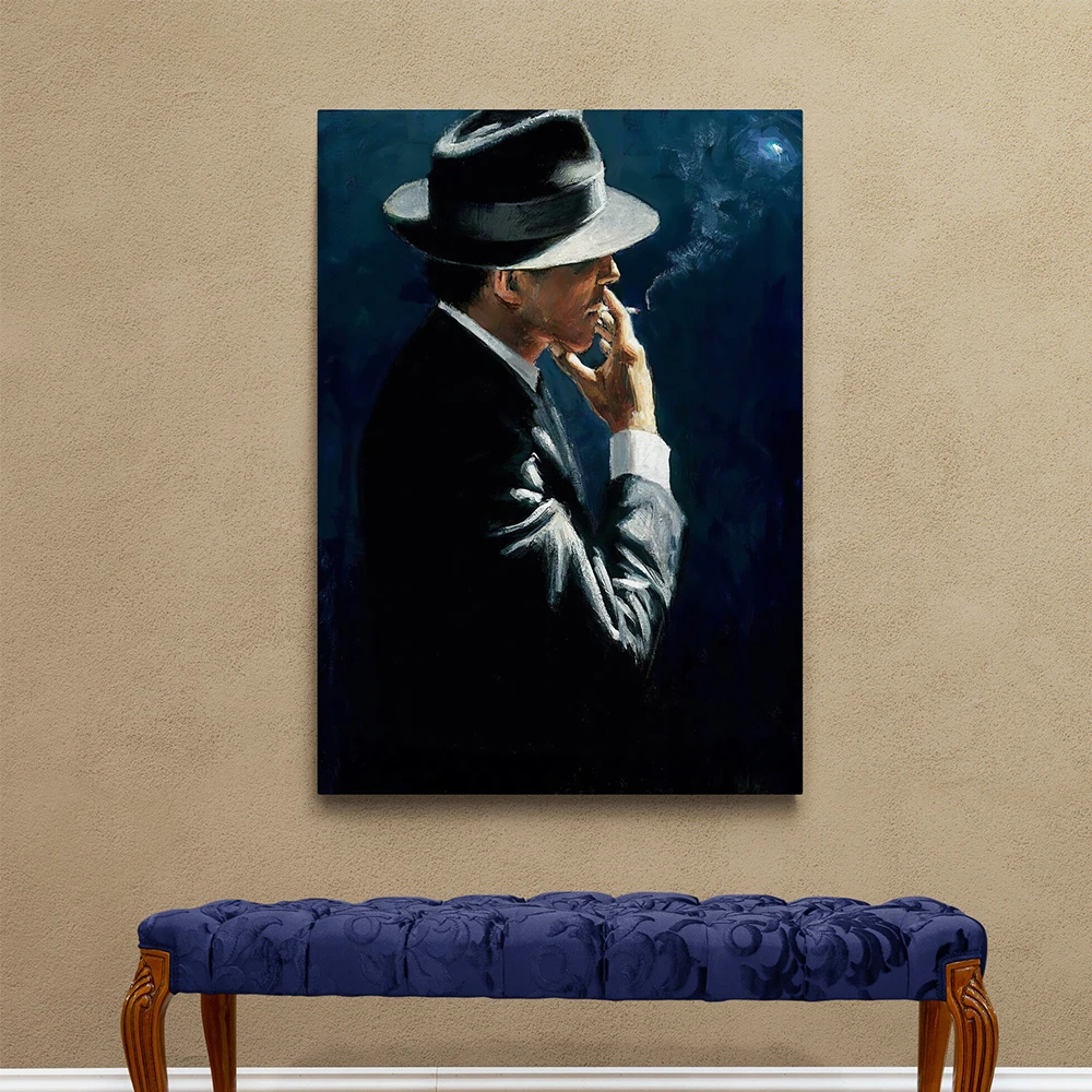 

Man With A Hat Canvas Wall Decor Picture Fabian Style Dark Black Art Poster Prints Painting 1960 Fashion Living Home Decoration