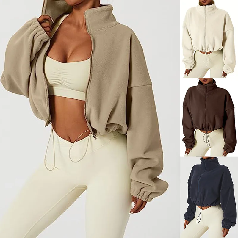 

Zipper Leather Jackets Women Korean Loose Coat Female Drawstring Outwear Autumn Winter Short Fleece Thickened Warm Jacket Tops