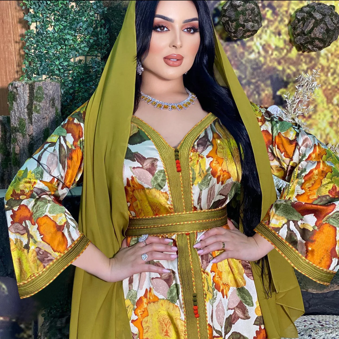 ICCLEK Luxury Flower Print Tunics Hijab Abaya For Women Dubai 2023 Turkish Muslim Long Woman Dress Islamic Clothing Women