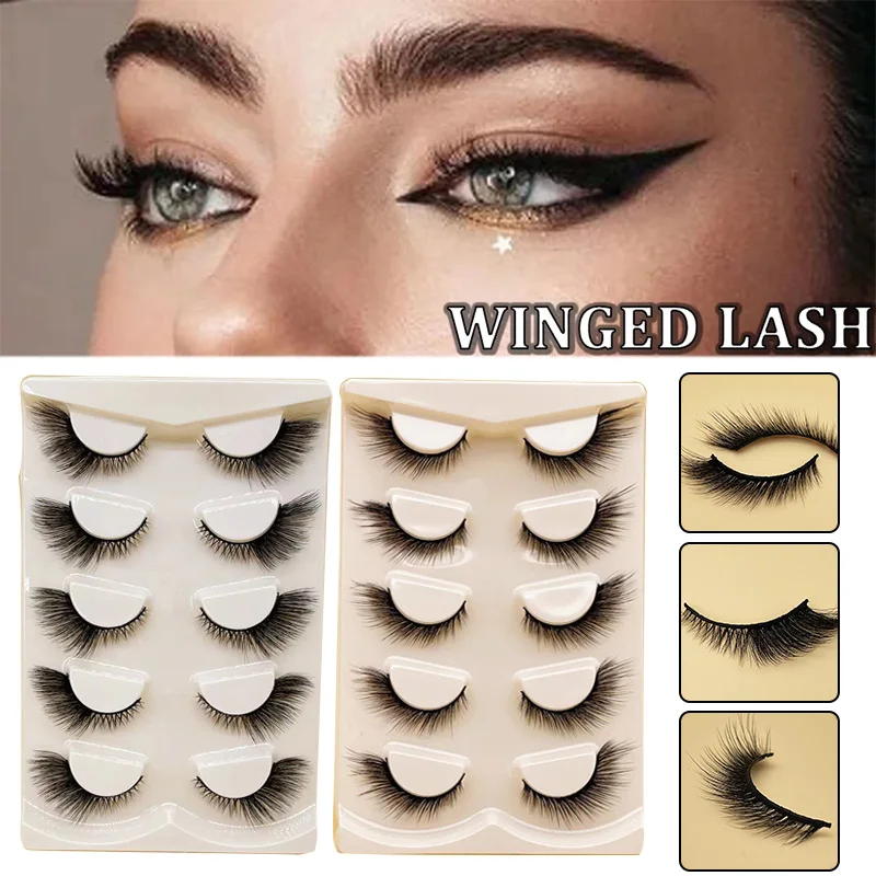 

5Pairs New Faux Eyelashes Handmade 3D Winged Natural Long Lashes Soft Cat Eye Fake Eyelash For Eye Makeup Women's Cosmetics