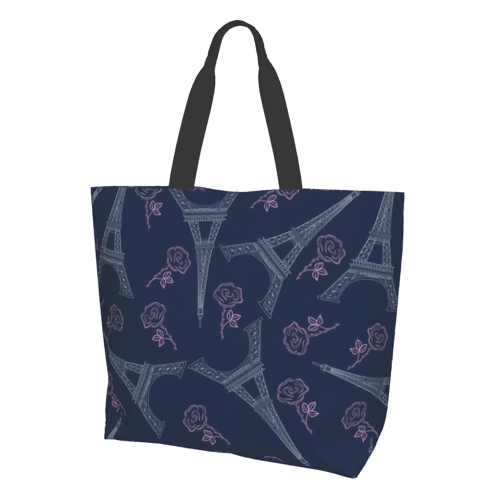 

Roses Blue Reusable Tote Bag Shopping Travel Storage Tote Lightweight Washable Shoulder Bags Handbag with Inside Pockets