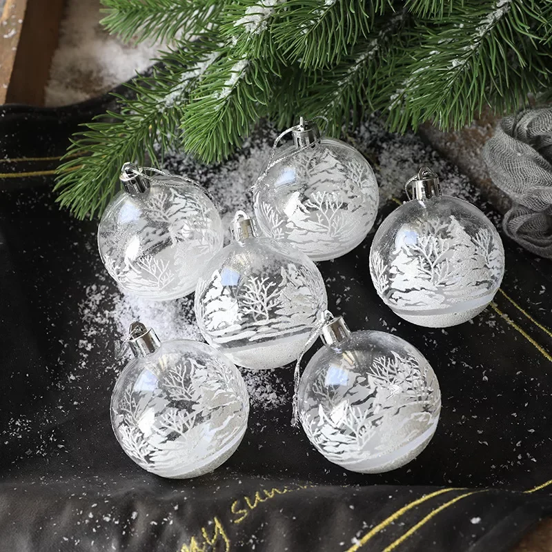 

6pcs White Snow Ball Christmas Ornaments Christmas Tree Decorations Clear Baubles Balls Hanging Xmas Decorations for Home Natale