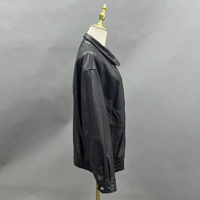 Женская кожаная куртка JANEFUR мотоциклетная из натуральной кожи с отложным