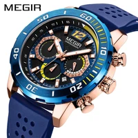 megir new fashion mens watches top brand luxury silicone sport watch men quartz date clock waterproof wristwatch chronograph