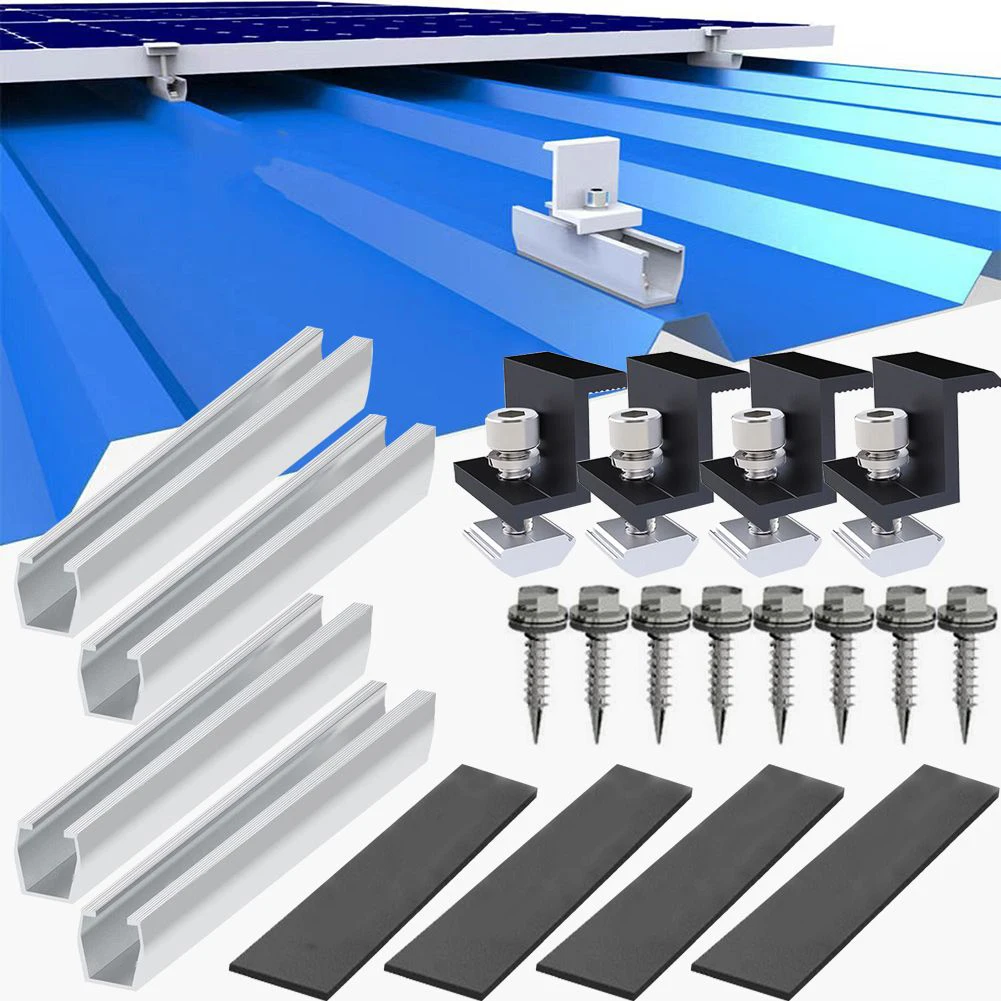 

PV Solar Module Bracket Mounting Rail Kit Aluminium Rail Flat Roof End/Middle Clamp Set 30-35cm Adjustable Clamp