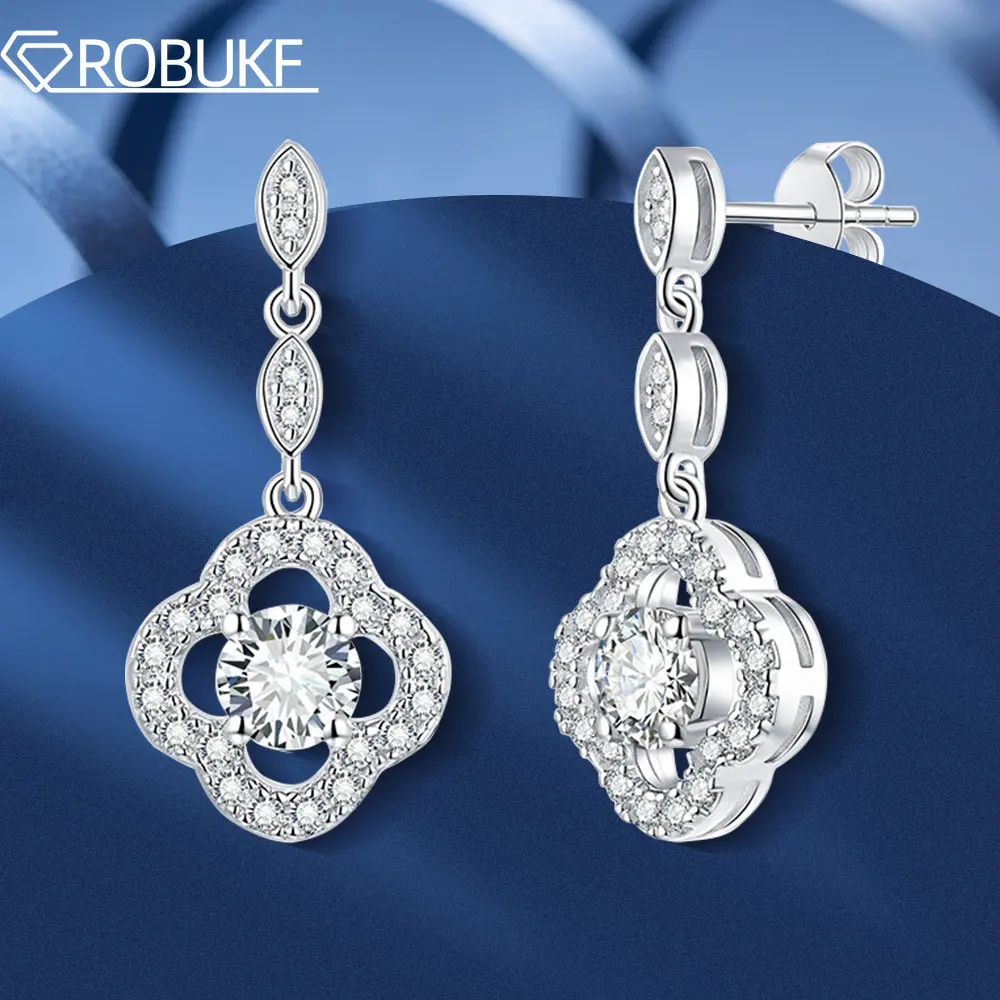 

1 Carat Moissanite Drop Dangle Earrings Four Leaf Clover Earring D Color S925 Sterling Silver Lab Created Diamond For Women Gift