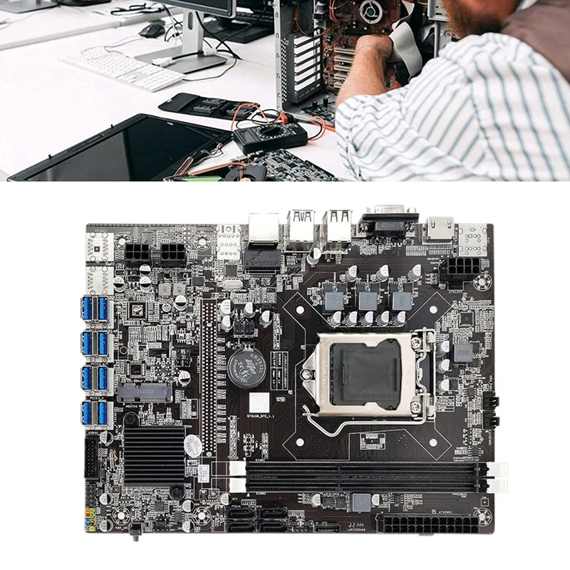 

B75 BTC Mining Motherboard LGA1155 8XPCIE USB3.0 G1610 CPU+SATA Cable+Thermal Pad+Cooling Fan+DDR3 4GB 1600Mhz RAM Miner