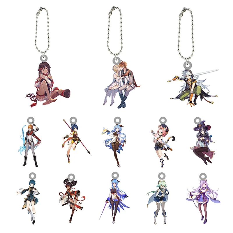 

New Fashion Cartoon Style Bead Ball Keychains Acrylic Doll Genshin Impact Flat Bottom Pendant Key Chain for Girls Jewelry QYS647