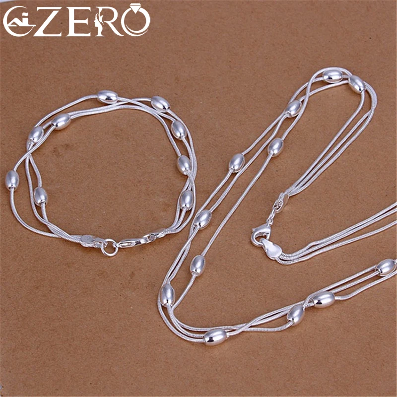 Женский ювелирный комплект из колье и браслета серебра 925 пробы с овальными