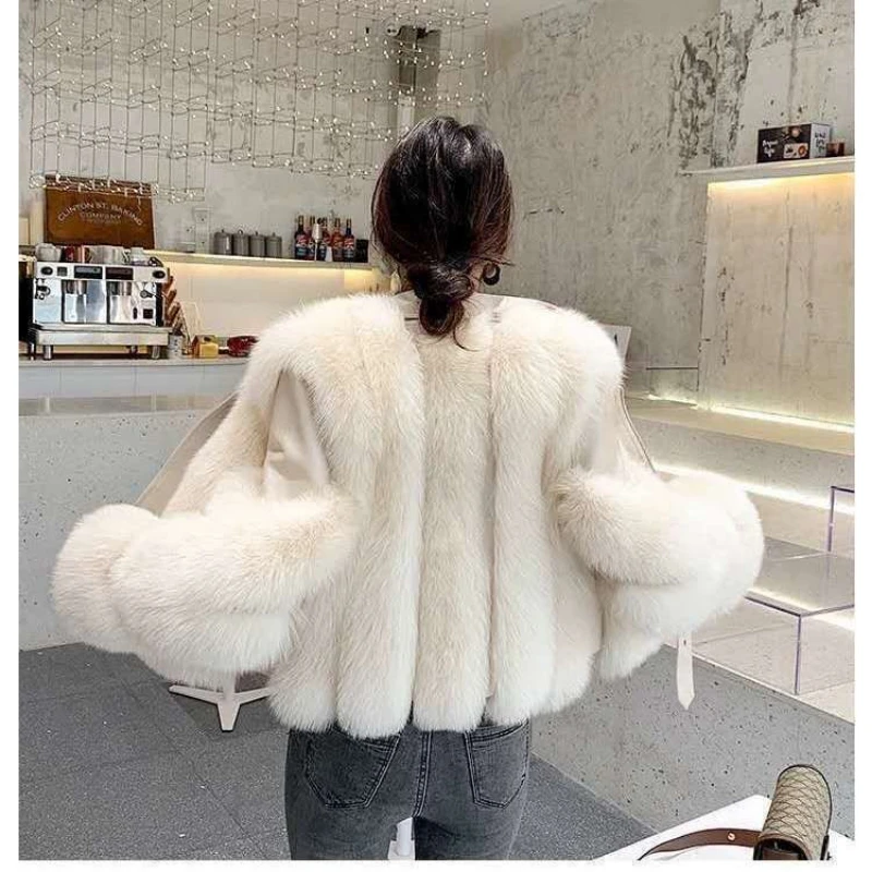 New top fashion luxury imitation fox fur fur coat fur coat whole skin thin women's motorcycle clothing warm coat women