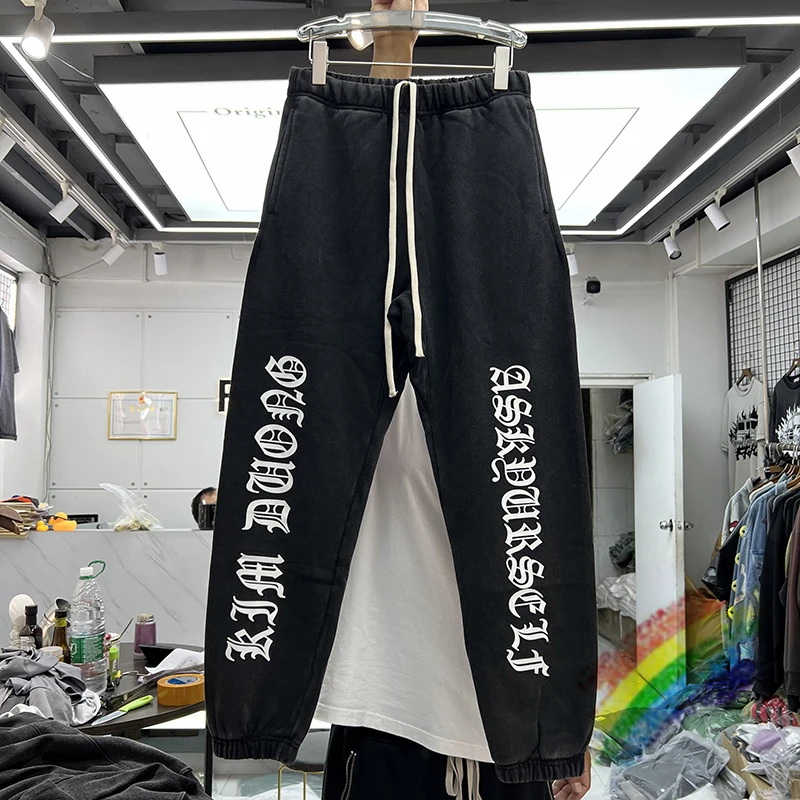 

Black Askyurself Sweatpants Men Women Best Quality Drawstring Sanskrit Print Pants Trousers