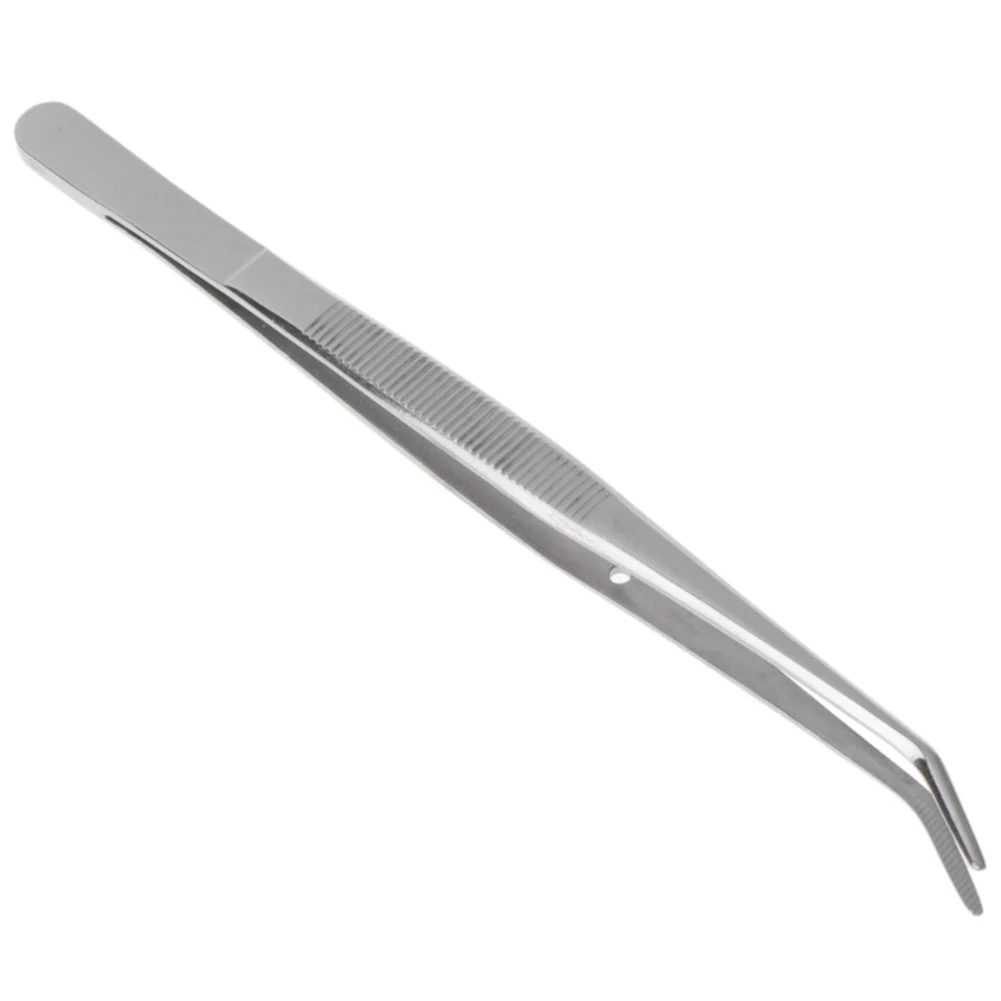 

1pc Stainless Steel Tweezers Bend Chuck With Positioning Straight Curved Tweezer For Dentistry Restoration Tea Set Planting