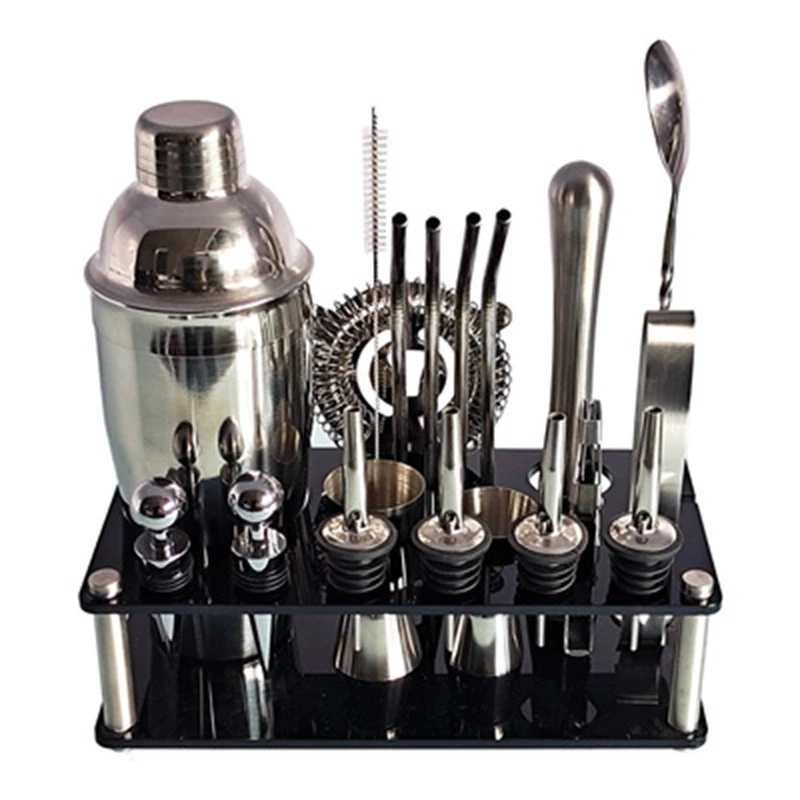 

Stainless Steel Cocktail Shaker Set Bartender Kit Boston Shaker Tool Set With Acrylic Stand And Bar Tools Set
