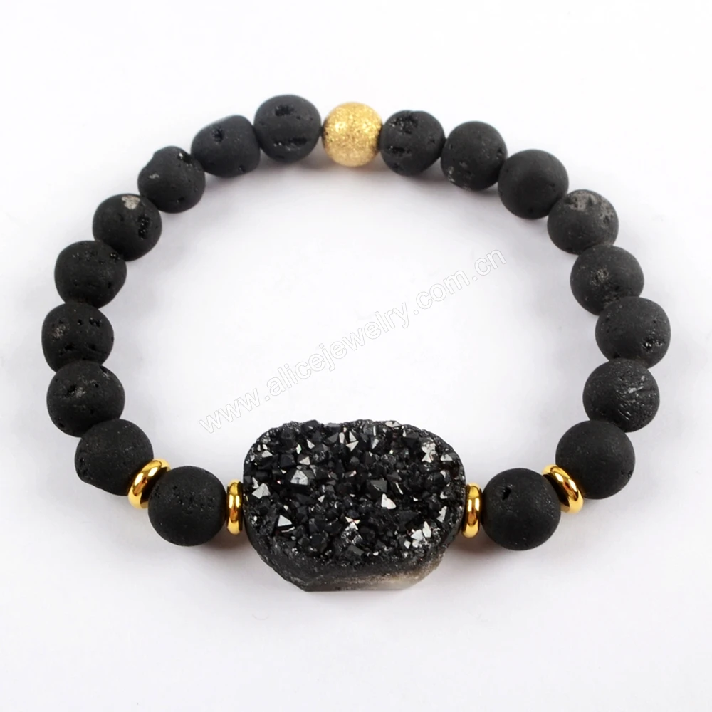 

Natural Volcanic Stone Rainbow Druzy Bracelet Bohemia 8mm Stone Beads Chain Bracelets On Hand For Women Reiki Healing Jewelry