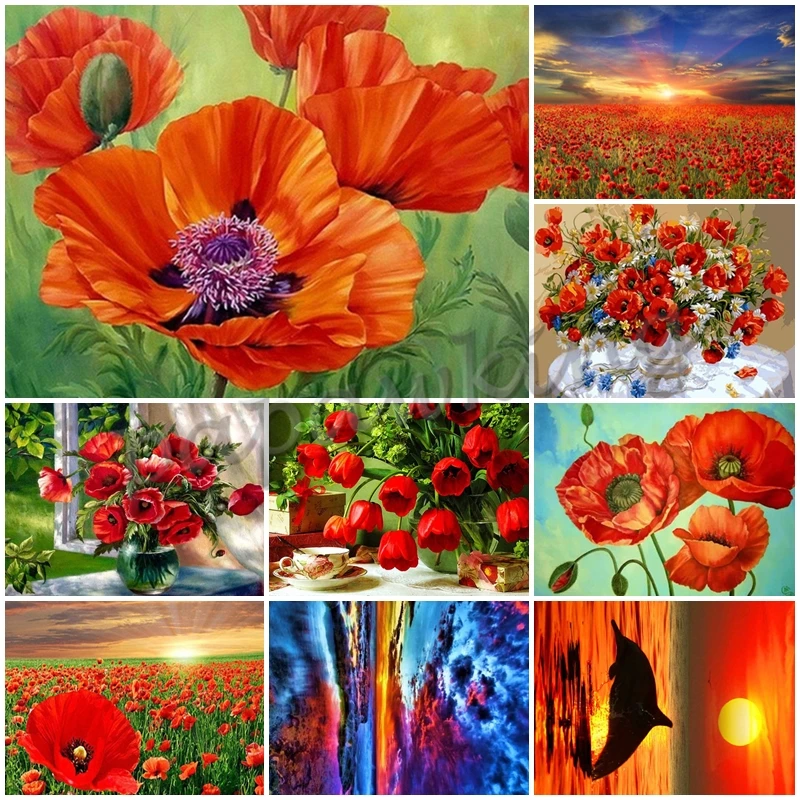 

Full Square/round Drill 5D Diy Diamond Painting Poppy Flower Scenery Mosaic Embroidery Kit Cross Stitch Rose Art Home Decor Gift