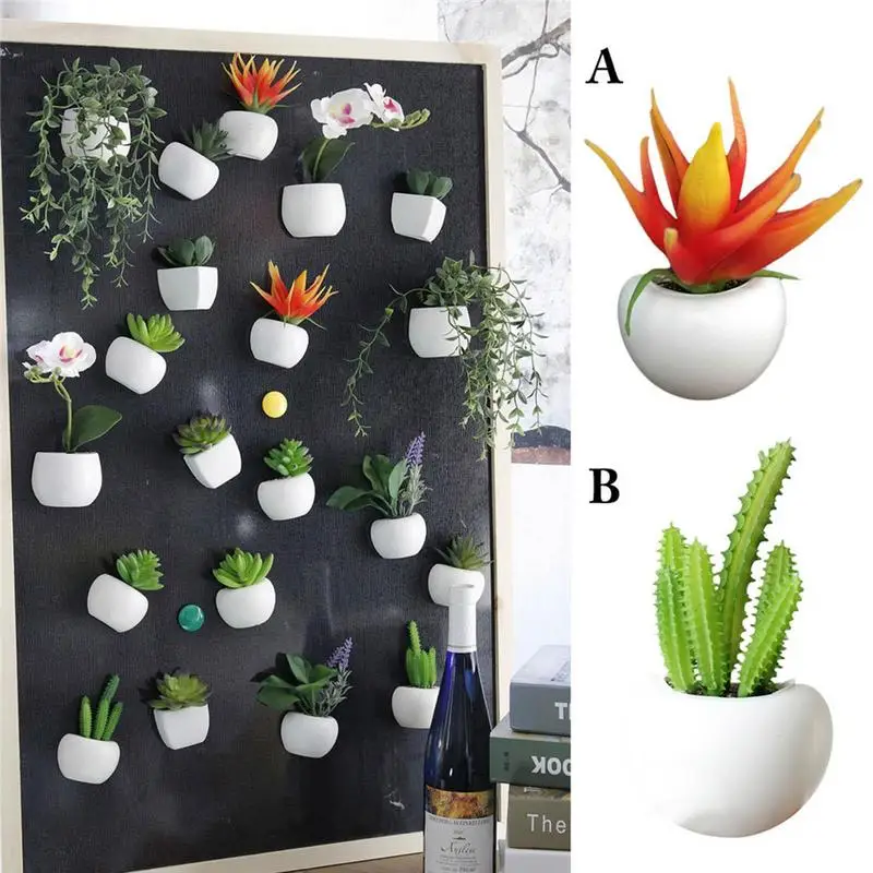 

Artificial Flower Fridge Magnet Succulent Plant Refrigerator Sticker Plastic Button Cactus Bonsai Plant Vase Potted DIY Decors