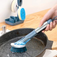 wholesale kitchen cleaning brush set with removable brush sponge dispenser long handle dish pot cleaner automatic liquid dispens