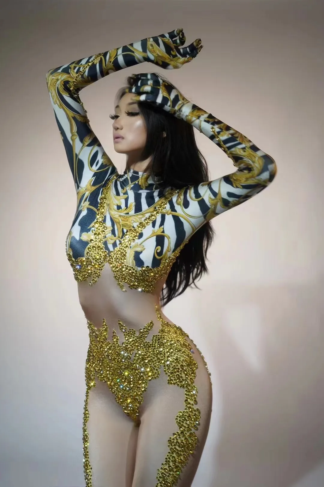 Одежда для выступлений Бар в ночном клубе Полный бриллиантов Комбинезон лошадей