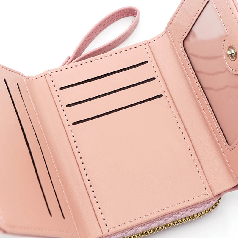 Geestock Women's Wallet for PU Leather Fashion Embroidered Love Tri-fold Small Wallet Card Holder Multi-card Slot Coin Purses