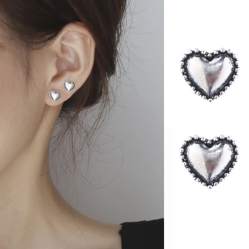 

Vintage Silver Color Heart Stud Earrings for Women Exquisite Piercings Earrings Party Jewelry Accessories Pendientes Mujer 2023