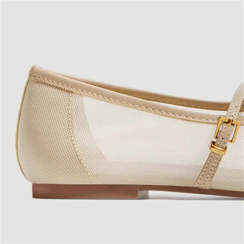 Женские сетчатые туфли круглый носок плоский каблук пряжка балетки закрытые с