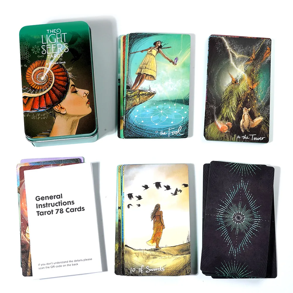 Light Seer's Tarot with Metal Box Tarot Cards Gilded Edge with Paper Guidebook Oracle Tarot Game Deck Party Astrology Cards